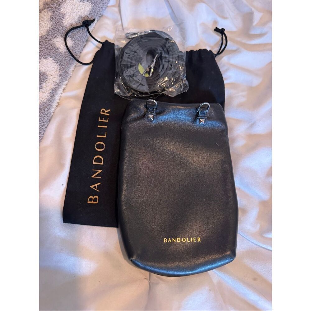 Bandolier black leather Nicole crossbody strap & Dylan top flap pouch/bag purse